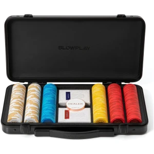 SLOWPLAY Ensemble de 300 jetons de Poker en Argile GODEL 14g pour Texas Hold'em [Jeton Vierge] dans Un Coffret Haut de Gamme en Polycarbonate Allemand résistant pour Les Joueurs de Poker
