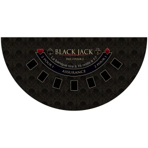 Tapis Casino Black Jack VIP, Tapis de Jeux de Cartes - Noir - 140 x 70 cm - Fabrication Française