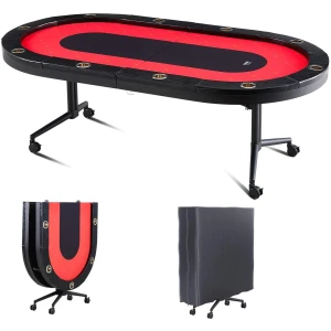 VEVOR Table de Poker Pliable 229 cm pour 10 Joueurs Table de Casino Blackjack Texas Holdem avec Rails Rembourrés et Porte-Gobelets en Acier Inoxydable Table de Jeu de Cartes Jeu de Société Maison